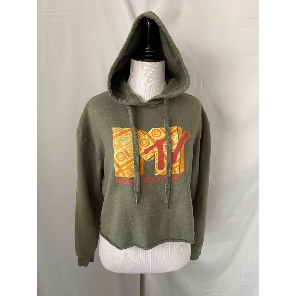 MTV Olive Green Mtv Music Television Long Sleeve Crop Hoodie